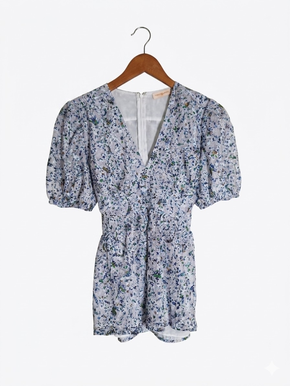 Tory Burch Floral Printed Lace Top Puff Sleeve Blouse V-Neck Size 00